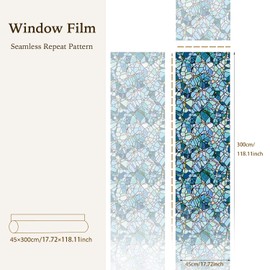 funlife Stained Glass Window Film, Double-Sided Thickened Static Cling Window Films, Non-Adhesive Glass Window Decals Decor for Door Window, 17.7"x118", Blue Cobblestones