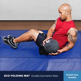 IncStores 2 Inch Thick Eco Fitness Mat | Foldable Vinyl-Covered Foam Exercise Mat Made to Help You Tumble, Cheer, Dance, Stretch, and Jump in Comfort and Style | Blue, 4' x 6' x 2"