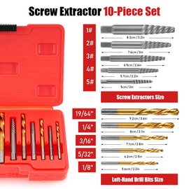 Kannino 10 Piece Screw Extractor Set and Left Hand Drill Bits Set, Cobalt HSS Steel Drill Bit, Reverse Drill Bit Extractor for Remove Stripped Screws and Broken Bolts