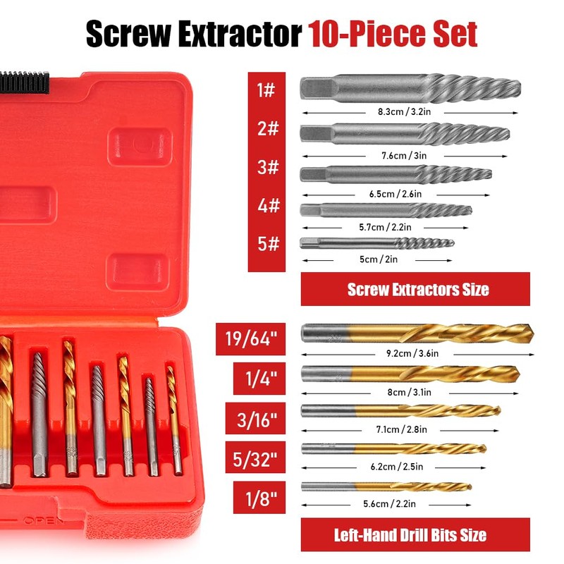 Kannino 10 Piece Screw Extractor Set and Left Hand Drill