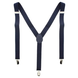 Unisex Adjustable BRACES SUSPENDERS Slim Trouser Belt Y Clip On Fancy Dress Mens 25mm with Strong Metal Clip (NAVY BLUE)