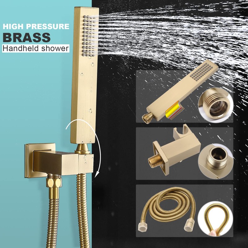 ENGA Square Brushed Gold Solid Brass Hand Held Shower Head