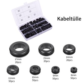 luckaide Pack of 260 Rubber Cable Grommets, Black Rubber Grommets, 7 Sizes Grommets, for Wire, Electrical Installation, Cable Duct, Cable Protection, Plugs and Cable
