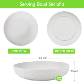 PYRMONT Salad Bowls Wheat Straw Bowls 65 OZ,Plastic Bowls Reusable Salad Bowls Set of 2,10 In Large Serving Bowl,Microwave,Freezer,Dishwasher Safe,Bowls for Kitchen,Camping,Chip Bowls for Party(White)