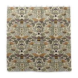 ROBAUN Boho Wild Natural Flower Bird Mushrooms Honey Bee Moon Shower Curtain for Bathroom Modern Minimalist Waterproof Fabric Bathroom Curtain 72 x 72 Inches with 12 Hooks