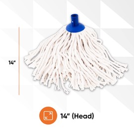 Superio Cotton String Mop Replacement Head, Refill for Hardwood Floor Cleaning, Self Wringing, Heavy Duty, Commercial/Industrial, 14" Strings, White, Cotton, Floor, Tile, Ceramic