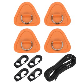 PATIKIL D-Ring Patch, 4 Pcs 3.5" Triangle PVC Patch Pad Stainless Steel D-Ring with 8.2ft Elastic Cords & Hooks for Inflatable Boat Paddle Board Canoe Surfboard, Orange (No Glue)