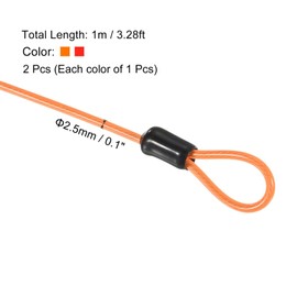 TOP-VIGOR 2Pcs Security Steel Cable, 2.5mm x 1m / 3.28ft Coated Safety Wire Rope Double Loop Flexible Security Cable Lock for Outdoor Travel Luggage Bike, Red, Orange