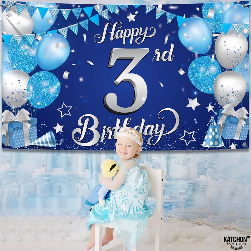KatchOn, Blue Happy 3rd Birthday Banner - Xtralarge, 72x44 Inch