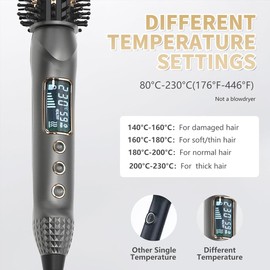 Cepillo Curling de Hierro Cerámica, Secador de Cepillo Redondo y Estilizador de Cabello,Turmalina Curler de Pelo Iónico, Pantalla Digital Temperaturas, para Aspecto de Soplado, Sakura