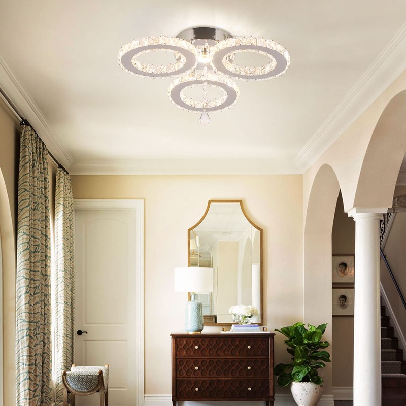 diisunbihuo Dimmable LED Crystal Ceiling Light 13x3.5 Inches 3 Rings
