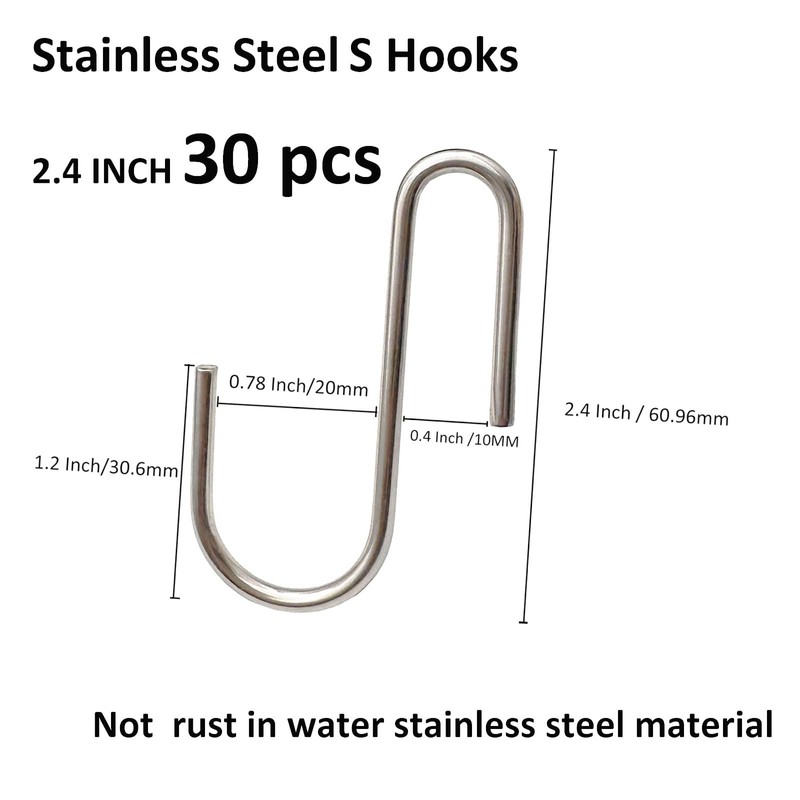 IDEALSV Stainless Steel S Hooks 30 Pcs Heavy Duty S