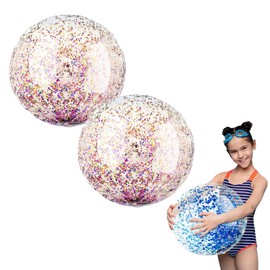 2pcs 16" Glitter Beach Balls,Inflatable Coloured Confetti Beach Ball for Kids Adult Swimming Pool Toys Pool Balls,Blow Up Ball Water Recreation Balls Beachball for Pool Party Games Summer Beach Toy