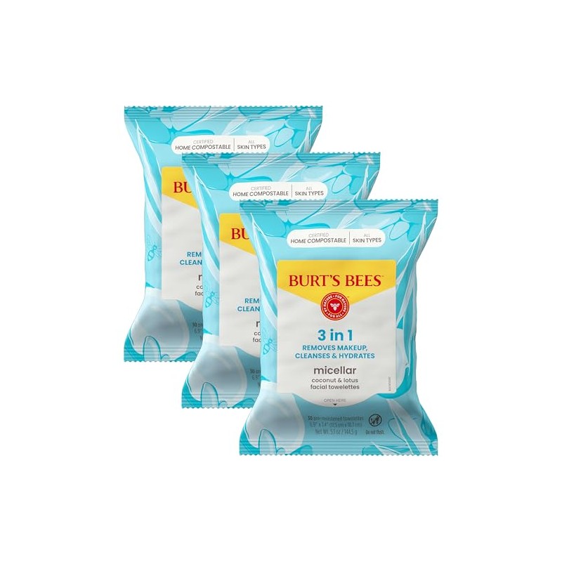 Burt's Bees Micellar Cleansing Towelettes, 30 Count (Pack of 3)