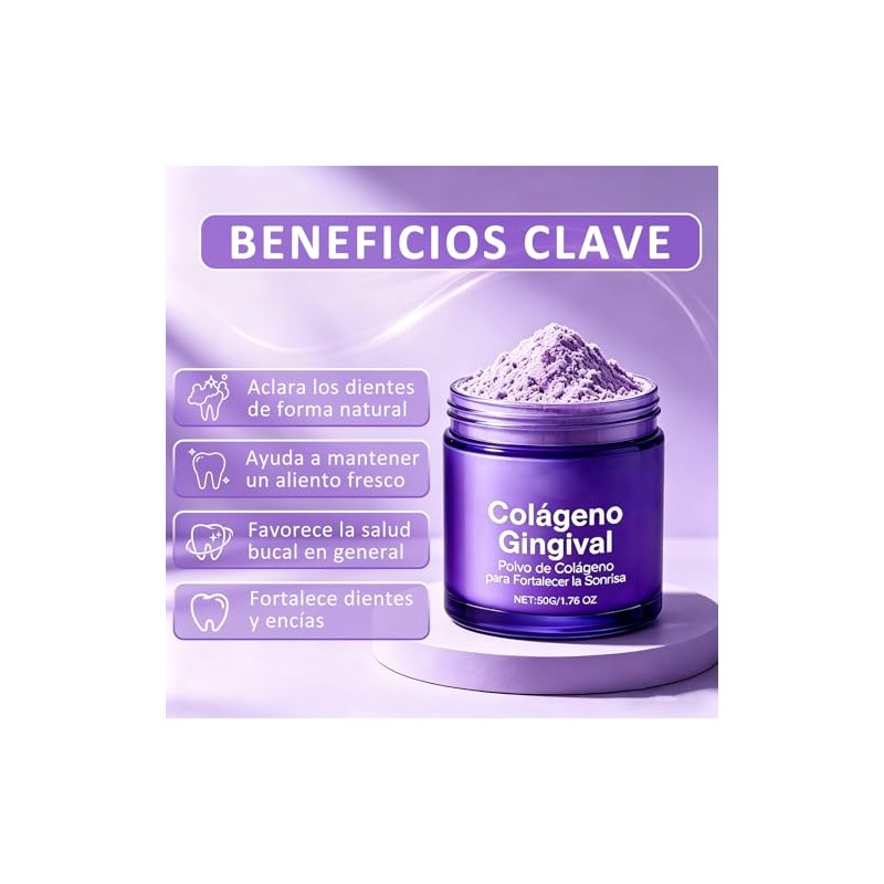 Polvo Morado Blanqueador Dental, Cuida las Encías, Refresca el Aliento