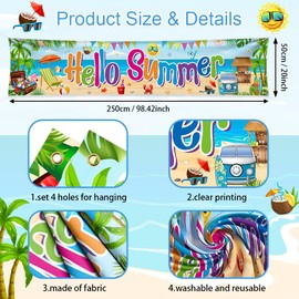 AIBIIN Hello Summer Fence Banner Hawaiian Beach Yard Sign Decorations Tropical Beach Hawaiian Summer Decorations Hanging Outdoor Gate Decor Fence Banner Indoor Wall Decor 98x20inch