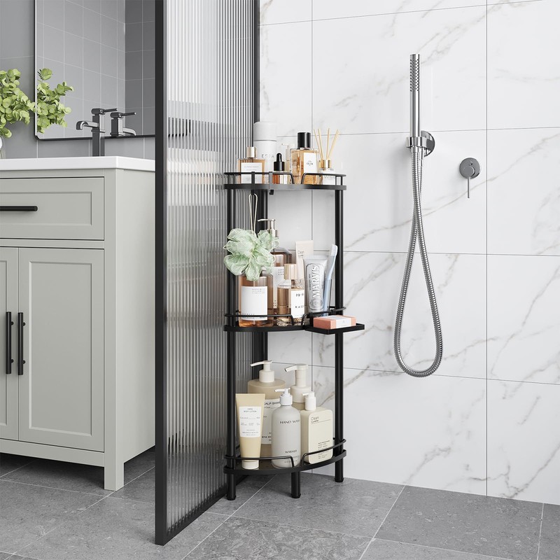 ELYKEN Corner Shower Caddy Standing, 3 Tier Rustproof Metal Shower