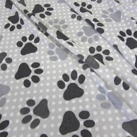 Fabric Sold by the Metre Wellness Fleece Soft Plush Paws Grey White Paws Soft Plush Clothing Soft Paws Dog Basket