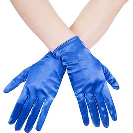 Sahabowi Guantes de satén formales para novia, banquete, fiesta, boda, ópera, sólido guante colorido para mujer, Azul, Talla única
