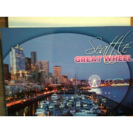 STATE OF WASHINGTON NEW PHOTO POST CARD @  DUSK  AERIAL VIEW SEATTLE GREAT WHEEL  SEATTLE WASHINGTON