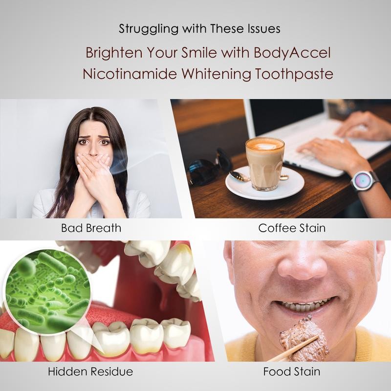 BodyAccel Niacinamide Whitening Teeth Toothpaste - Specification: 3pc