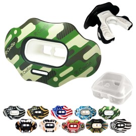 COOLLO SPORTS Lip Guard Mouthguard MAXX/Might Football and High Impact Sports Lip Protector for Adults & Youth (Strap Included) (Camo -Green -(Two Layers), with Case (Adult 8+))