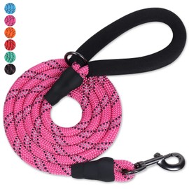 VIVAGLORY Strong Rope Dog Leash, Thick Neoprene Padded Handle, 6ft Durable Reflective Walking Training Leash Lead for Small Medium Dogs That Pull, Pink
