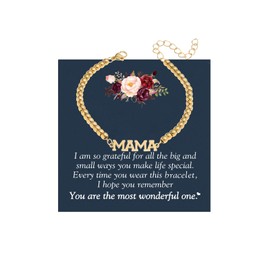 ZenVib Mama Bracelet For Women, To My Mom 18k Gold Plated 4MM Stainless Steel Beads Chain Mothers Day Statement Charm Gift Jewelry (MAMA Gold)