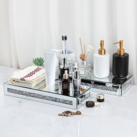 Sumnacon Mounted Floating Shelves 2 Pcs Crushed Diamond Display Shelves for Wall Stylish Floating Wall Shelf for Plants Mirrored Glass Floating Shelf for Living Room,Bathroom Decor