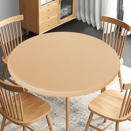 Obstal Fitted Round Table Cloth, Reversible Waterproof Stain Resistant Elastic Stretch Tablecloth, Wipe Clean Table Cover for Outdoor/Indoor Use, Fits Round Tables up to 40" - 44" Diameter, Champgane