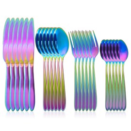 RETON 24 Piece Rainbow Silverware Set, Stainless Steel Flatware Set Include Knife Fork Spoon Set, Mirror Polished Cutlery Set Service for 6, Tableware Utensil Set for Home Restaurant (Dishwasher Safe)