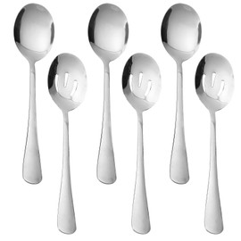 6 Pack Serving Spoons Set with 3 Serving Spoons and 3 Slotted Spoon, 8.6 Inch Large Stainless Steel Buffet Banquet Utensils Cutlery Set for Home, Kitchen, Party