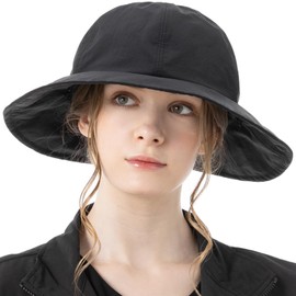 Loo&c Women's Hat, Wide Brim Hat, Neck Guard Included, Large Size, Active Bell Hat, Light Shield, 100% UV Protection, With Chin Strap, All Season, Safari Hat, Adjustable Size, Black, XL