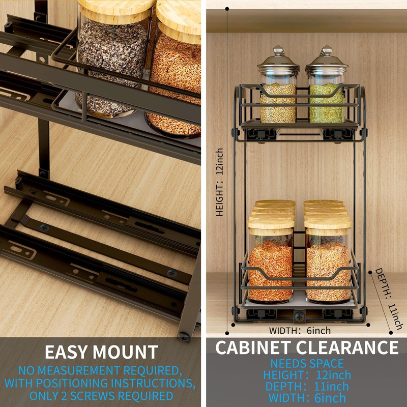 BOIVSHI Spice Rack Organizer for Cabinet, 2 Tier Pull Out