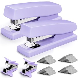 2 Pack Purple Office Staplers, 25-Sheet Capacity with 4000 Staples and 2 Staple Removers, Desktop Stapler, Purple Office Supplies for Students and Office Clerks