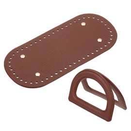 sourcing map Crochet Bag Making Kit, 1Pcs 8.66" x 3.94" PU Leather Bag Bottom with 2Pcs D-Shaped Purse Handle Purse Making Supplies for DIY Woven Bag Crochet Handbag, Coffee