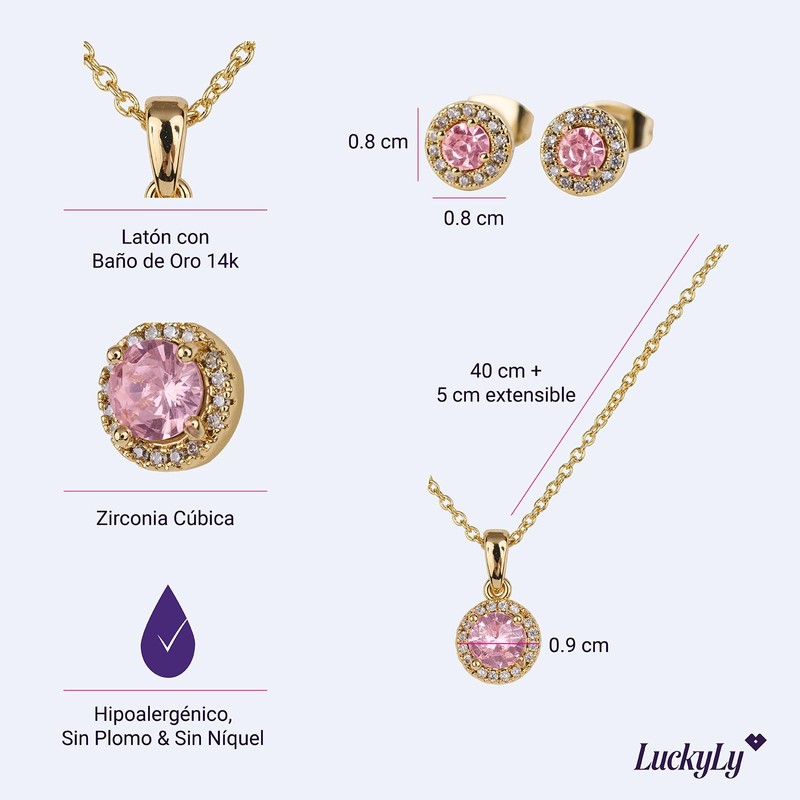 LuckyLy Set de Joyería para Mujer Oro 14k con Zirconia