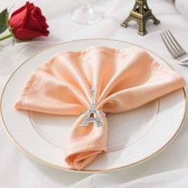 Davifina Silver Eiffel Tower Napkin Rings Set of 6 Western French Paris Napkin Rings for Valentine's Day Wedding Decor,Sparkly Rhinestone Napkin Buckles for Holiday Family Gathering Table Setting