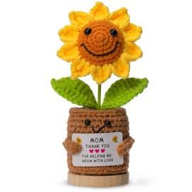 Levvohd Thank You Gifts for Mom from Daughter, Crochet Sun Flower Desk Decor Accessories are The Best Positive Gifts for Women Mothers Day Birthday (Brown Sunflower MOM - A)
