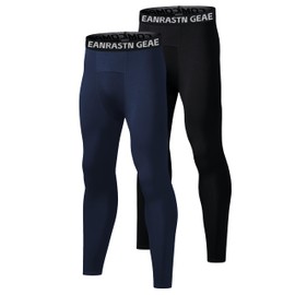 AYESZEQ Youth Boys Compression Pants for Basketball Leggings Sports Tights Kids Athletic Soccer Base Layer 2 Pack Black Blue Large