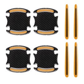 Lyxheth 8PCS Car Door Handle Protector Reflective Sticker, Doors Handles Protectors for Vehicle, 3D Carbon Fiber Door Handle Scratch Protector Cover, Doors Handles Films for Cars (Gold Coin Yellow)