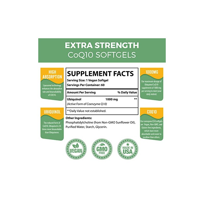 1000mg Liposomal CoQ10 Softgels Better Absorption CoQ10 Ubiquinol Supplement Heart