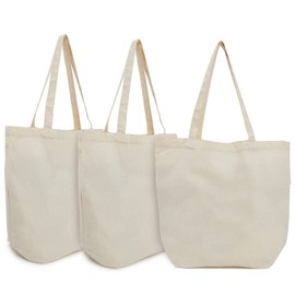 Okuna Outpost Reusable Canvas Grocery Bags, Non Woven Cloth Tote Bags with Handles for Shopping (16.5 x 19.5 In, 3 Pack)