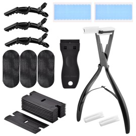 Tape in Hair Extension Tools Kit, Flat Surface Stainless Steel Tape in Hair Extensions Plier,Tape Remover Scraper Tool,Hair Clips,Hair Extension Tape, Hair Extensions Styling Tools (Black)
