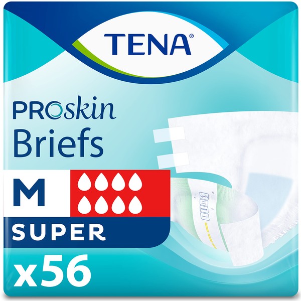 TENA Incontinence Adult Diapers, Maximum Absorbency, Disposable Briefs, ProSkin - Medium - 56 ct