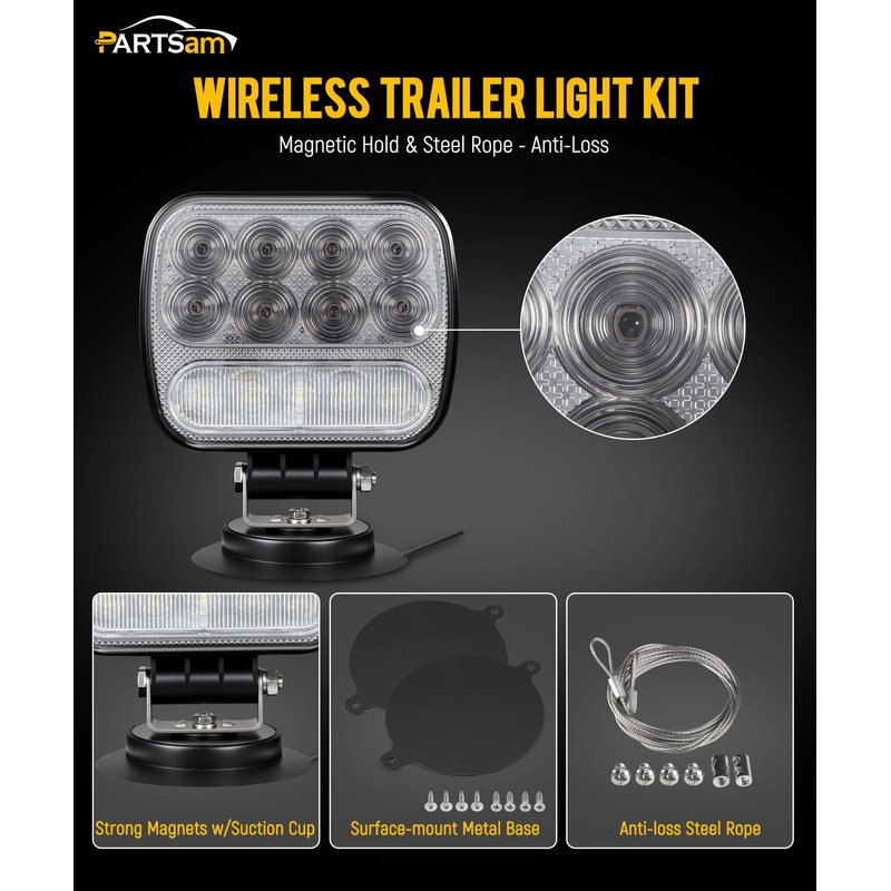 Partsam Wireless LED Trailer Light Kit Magnetic Towing Tail Light