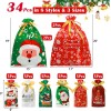34Pcs Christmas Gift Bags Assorted Sizes, Christmas Drawstring Gift Bags