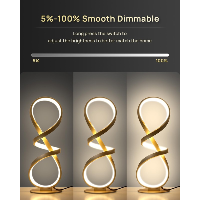 JIOODICH. 2 Pack Table Lamps, LED Touch Dimmable Spiral Desk