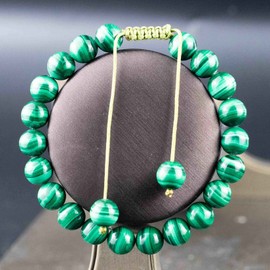 DAZCOLO Handmade Gem Bracelet Adjustable Macrame Gemstone 8mm Round Beads Crystals Quartz Unisex (Malachite)