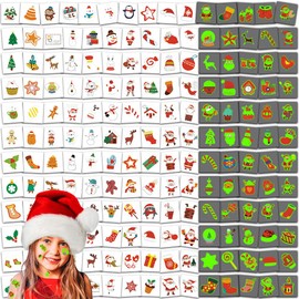 Tatuajes de Navidad, 204pcs Tatuaje De Navidad Pegatinas, Cicatriz Tatuaje Navidad,para Niños Rellenos para calcetines, Fiesta de Navidad Decoraciones Regalos